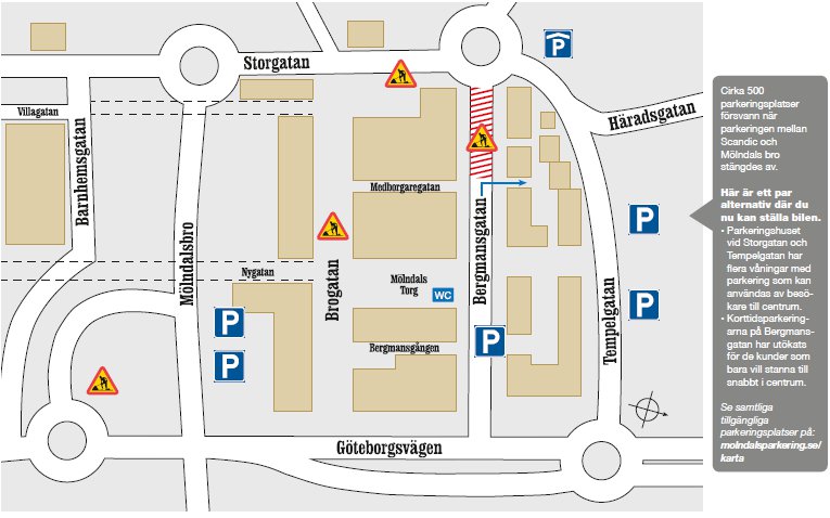 Även under byggtiden i Mölndals centrum Parkera tryggt och säkert