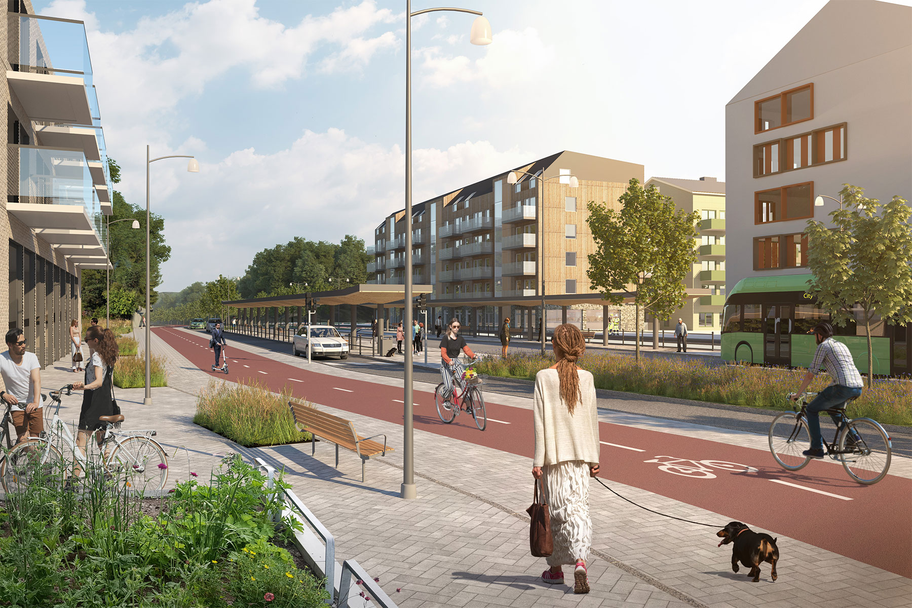 En förstad med stadskaraktär i ett långt stråk av nya bostäder